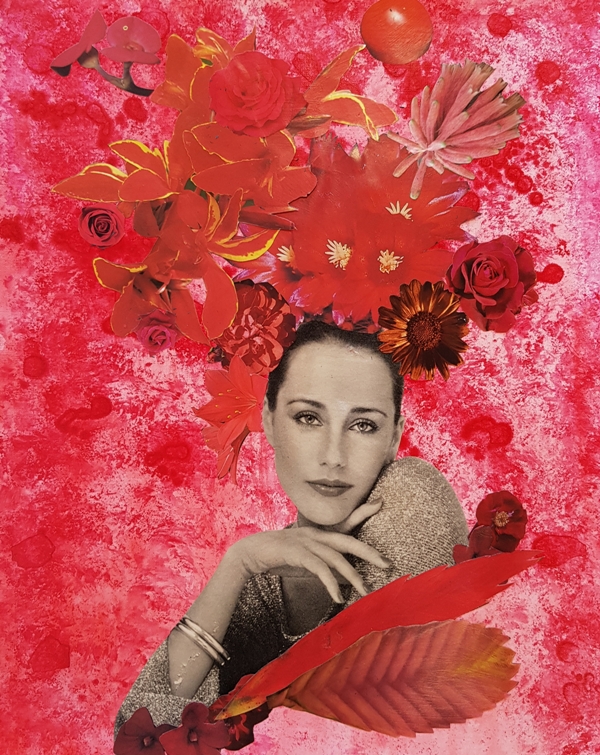 Woman in red collage